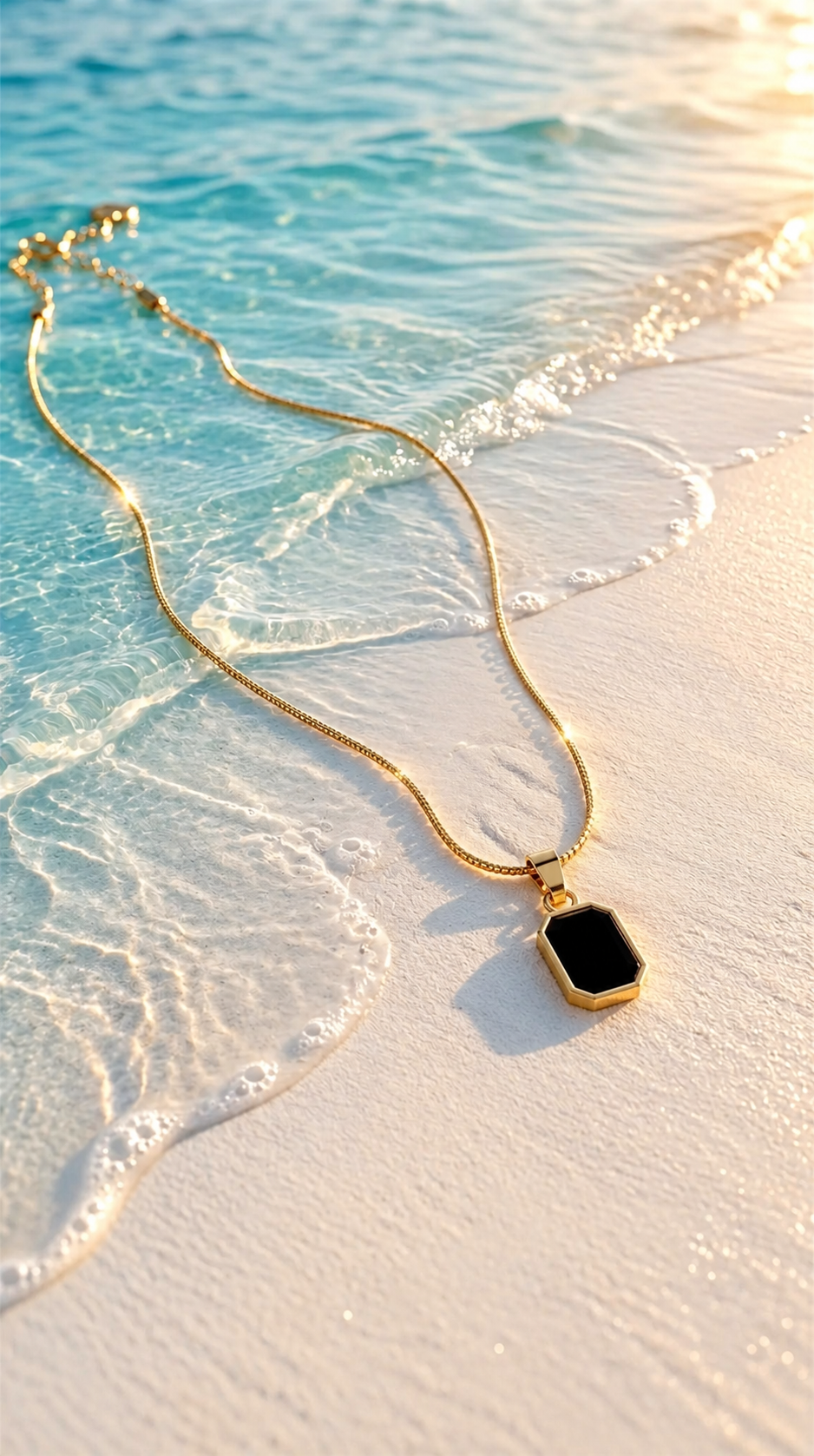 Black Hexagon Pendant Necklace
